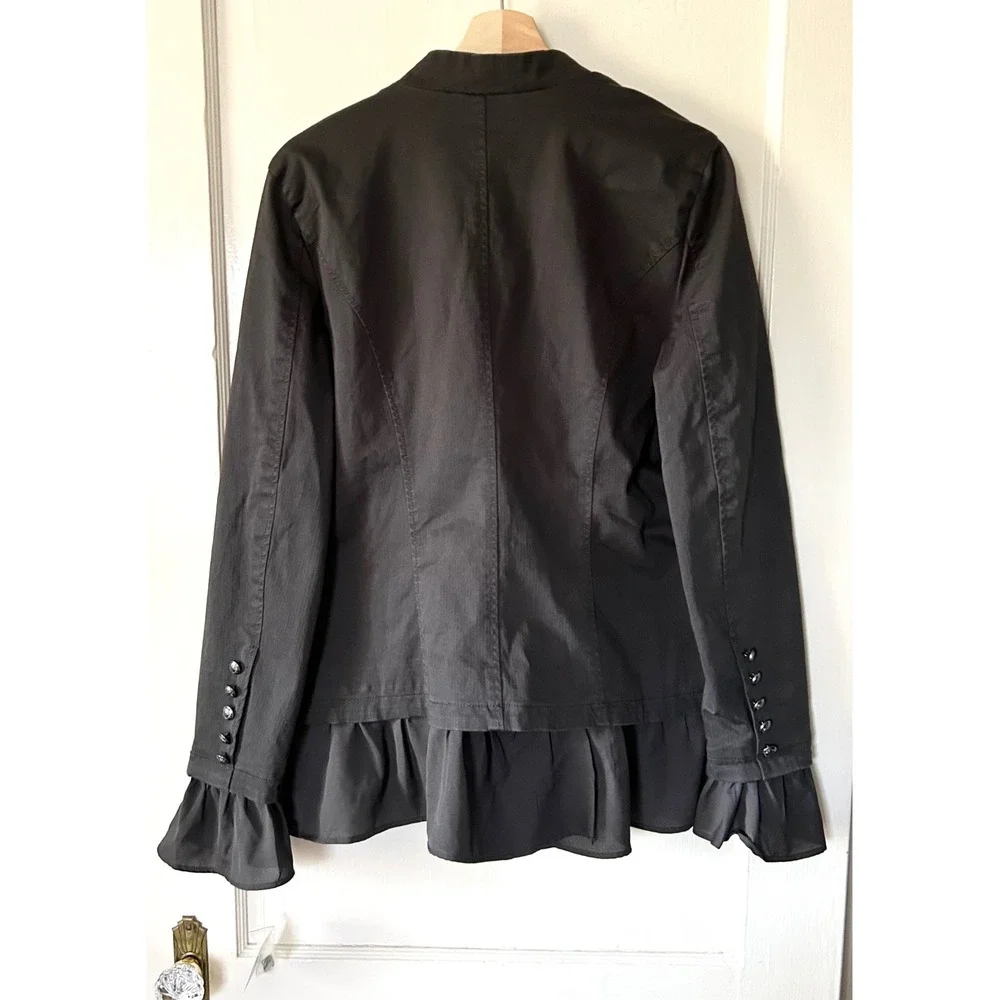 NWT Free People Ruffles Romance Military Jacket Washed Black L Trendy Festival